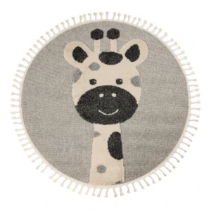 Apaļš Bērnu Paklājs Giraffe Grey